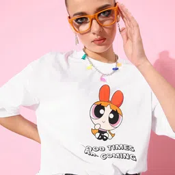Powerpuff Girls by Kook N Keech Classic White Joyful Conversation Oversized Tshirt image 1
