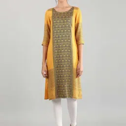 Aurelia Mustard Woven Pattern Straight Kurta-picture-14