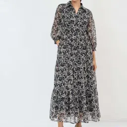 Femmella Black Regular Fit Printed Dress-image-42