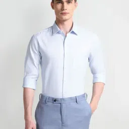 Arrow Blue Cotton Regular Fit Self Pattern Shirt-picture-46