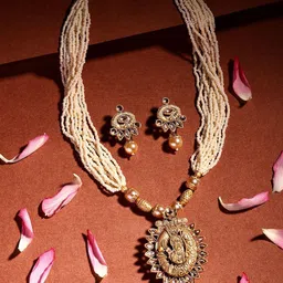 ADIVA 18K Gold-Plated Lord Ram Kundan Stone with Pearl & Beaded Jewellery Set-picture-14