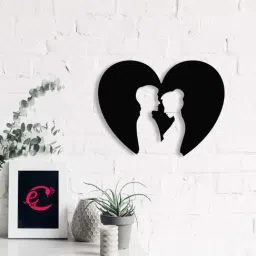 ecraftindia Loving Couple Carved out from Heart Black Engineered Wood Wall Art Cutout-picture-24