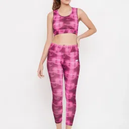 Clovia Pink Tie - Dye Slim Fit Sports Bra With Tights-picture-27