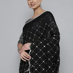 HERE&NOW Black Sequinned Silk Blend Saree-picture-10