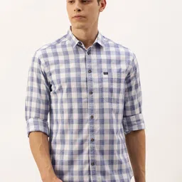 The Indian Garage Co Men White & Blue Slim Fit Checked Casual Shirt-picture-31
