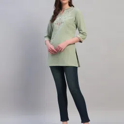 Cantabil Light Green Regular Fit Embroidery Short Kurti image 5