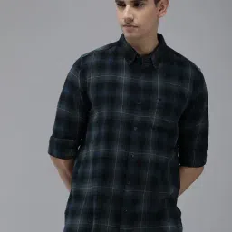 The Bear House Navy Cotton Slim Fit Checks Shirt-picture-28