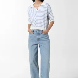 Only White & Blue Cotton Striped T-Shirt image 5