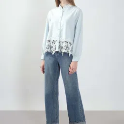 Vero Moda Blue Cotton Regular Fit Self Pattern Shirt image 5