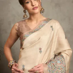 Saree Mall Beige Silk Self Saree with Blouse Piece image 5