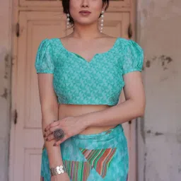 MIRCHI FASHION Turquoise Printed Saree With Unstitched Blouse image 5