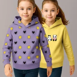 HELLCAT Girls Lavender & Yellow Printed Hoodie - Pack of 2-image-24
