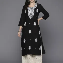 Indo Era Black Embroidered Straight Kurta-image-12