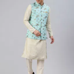 Manthan Blue Regular Fit Self Design Nehru Jacket image 5