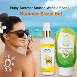 globus naturals Globus Remedies Sunscreen Fairness Lotion SPF 50+++ & Green Tea & Tea Tree Face Wash Combo image 5