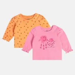 MINIKLUB Girls Orange & Pink Printed Full Sleeves Top (Pack Of 2)-image-92