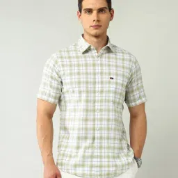 Ad By Arvind Green& White Cotton Slim Fit Checks Shirt-picture-35
