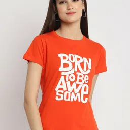 Tromko Women Pack of 2 Typography Printed Round Neck Cotton Regular Fit T-shirts image 2