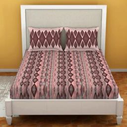 Spaces Geometric Purple 144 TC Cotton King Bedsheet With 2 Pillow Covers-picture-22