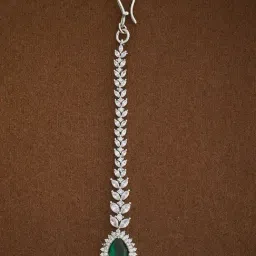 Kushal's Fashion Jewellery Green Rodium Polished Zircon Tikka For women-picture-26