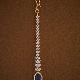 Kushal's Fashion Jewellery Sapphire Rodium-Gold Polished Zircon Tikka For women-picture-23
