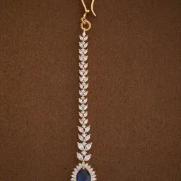 Kushal's Fashion Jewellery Sapphire Rodium-Gold Polished Zircon Tikka For women-picture-14