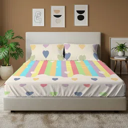 URBAN SPACE White & Green Graphic 144 TC King Bedsheet with 2 Pillow Covers image 5