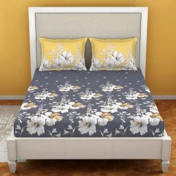 Spaces Floral Grey 144 TC Cotton King Bedsheet With 2 Pillow Covers-picture-49