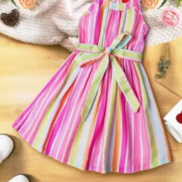 PSPeaches Kids Multicolor Striped Halter Neck Fit & Flare Dress image 4
