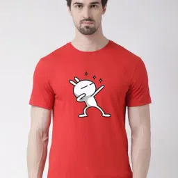 Friskers Red Cotton Slim Fit Printed T-Shirt-image-2