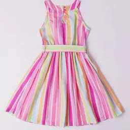 PSPeaches Kids Multicolor Striped Halter Neck Fit & Flare Dress image 2
