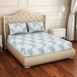 Welspun Floral Teal 150 TC Cotton Double Bedsheet With 2 Pillow Covers-image-15