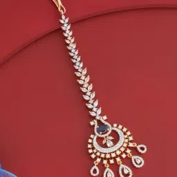 Kushal's Fashion Jewellery Sapphire Rodium-Gold Polished Zircon Tikka For women-picture-22