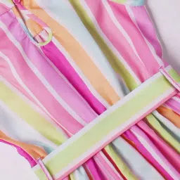 PSPeaches Kids Multicolor Striped Halter Neck Fit & Flare Dress image 3