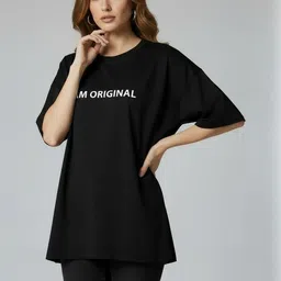 Calm Down Typography Printed Oversized T-shirt-image-50