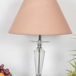 Kapoor Lamp Shades Viso Chrome Finish Metal & Clear Crystal Glass Table Lamp with Beige Cotton Shade image 4