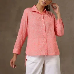 House of Chikankari Peach Cotton Printed Women's Shirt-picture-17