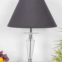 Kapoor Lamp Shades Viso Chrome Finish Metal & Clear Crystal Glass Table Lamp with Black Cotton Shade image 4