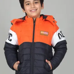 Cantabil Boy's Orange Mock Neck Color Block Full Sleeves Casual Jacket-picture-13