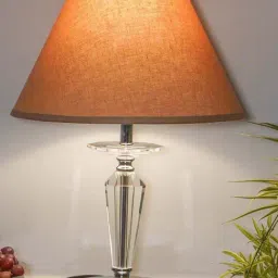 Kapoor Lamp Shades Viso Chrome Finish Metal & Clear Crystal Glass Table Lamp with Beige Cotton Shade image 3