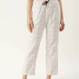 Kryptic White Cotton Chequered Lounge Pants-picture-18
