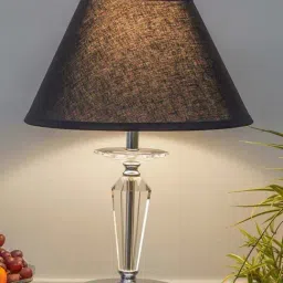 Kapoor Lamp Shades Viso Chrome Finish Metal & Clear Crystal Glass Table Lamp with Black Cotton Shade image 3