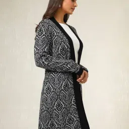 Soch Black Acrylic Regular Fit Woven Design Shrug image 3
