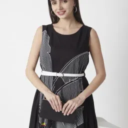 R&B Black Viscose Printed High-Low Dress-picture-33