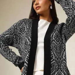 Soch Black Acrylic Regular Fit Woven Design Shrug image 4