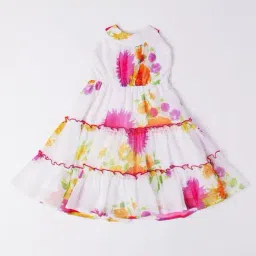 PSPeaches Kids White Floral Print Halter Neck Georgette Fit & Flare Dress-picture-31