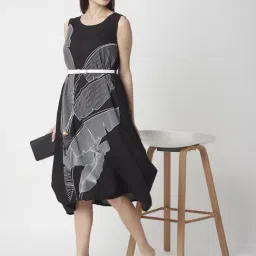 R&B Black Viscose Printed High-Low Dress image 3