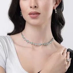 Anouk Silver-Plated Cubic Zirconia Stone Studded Jewellery Set image 2