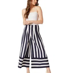 Miss Chase Navy & Beige Striped Pants image 4