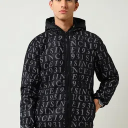 AD By Arvind Men Hooded Typography Casual Bomber Jacket-image-38